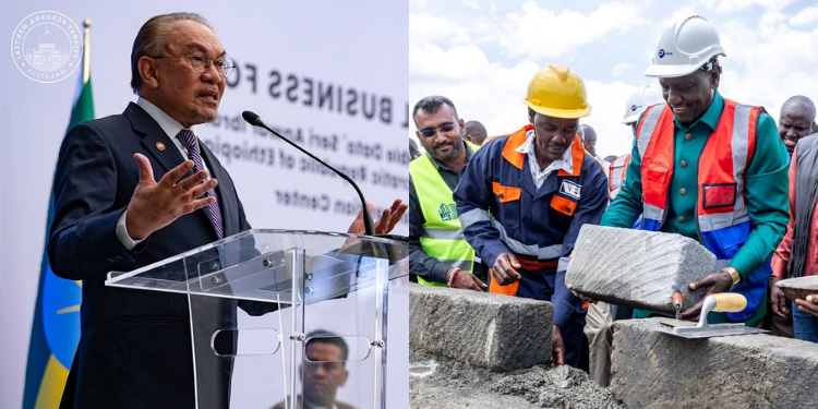President William Ruto and Malaysia’s Prime Minister Anwar Ibrahim inspecting housing project in Uasin Gishu