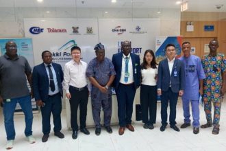 Aerial view of Lekki Deep Sea Port showing container terminals and vessels