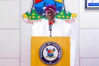 Lagos city skyline with ongoing construction, symbolizing infrastructure development funded by the ₦200bn state bond.